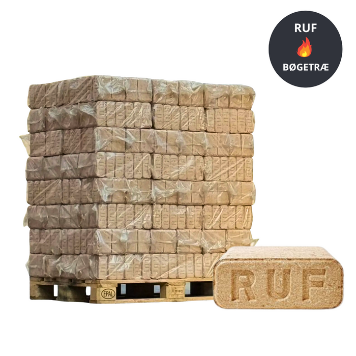 RUF Briketter 960kg - Bøgetræ - 10kg poser
